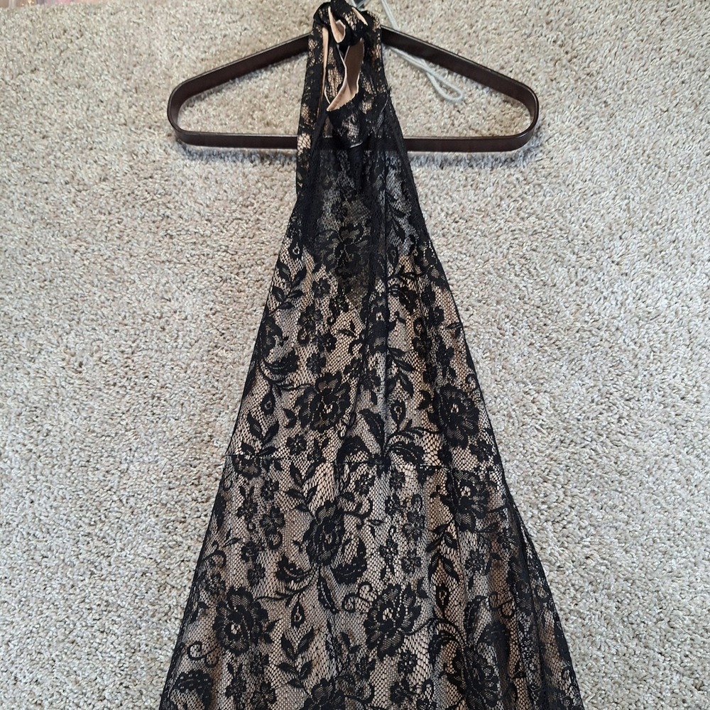 Eden Maxi Dress Women XL Black Floral Lace Halter Neck Backless Formal Goth Glam